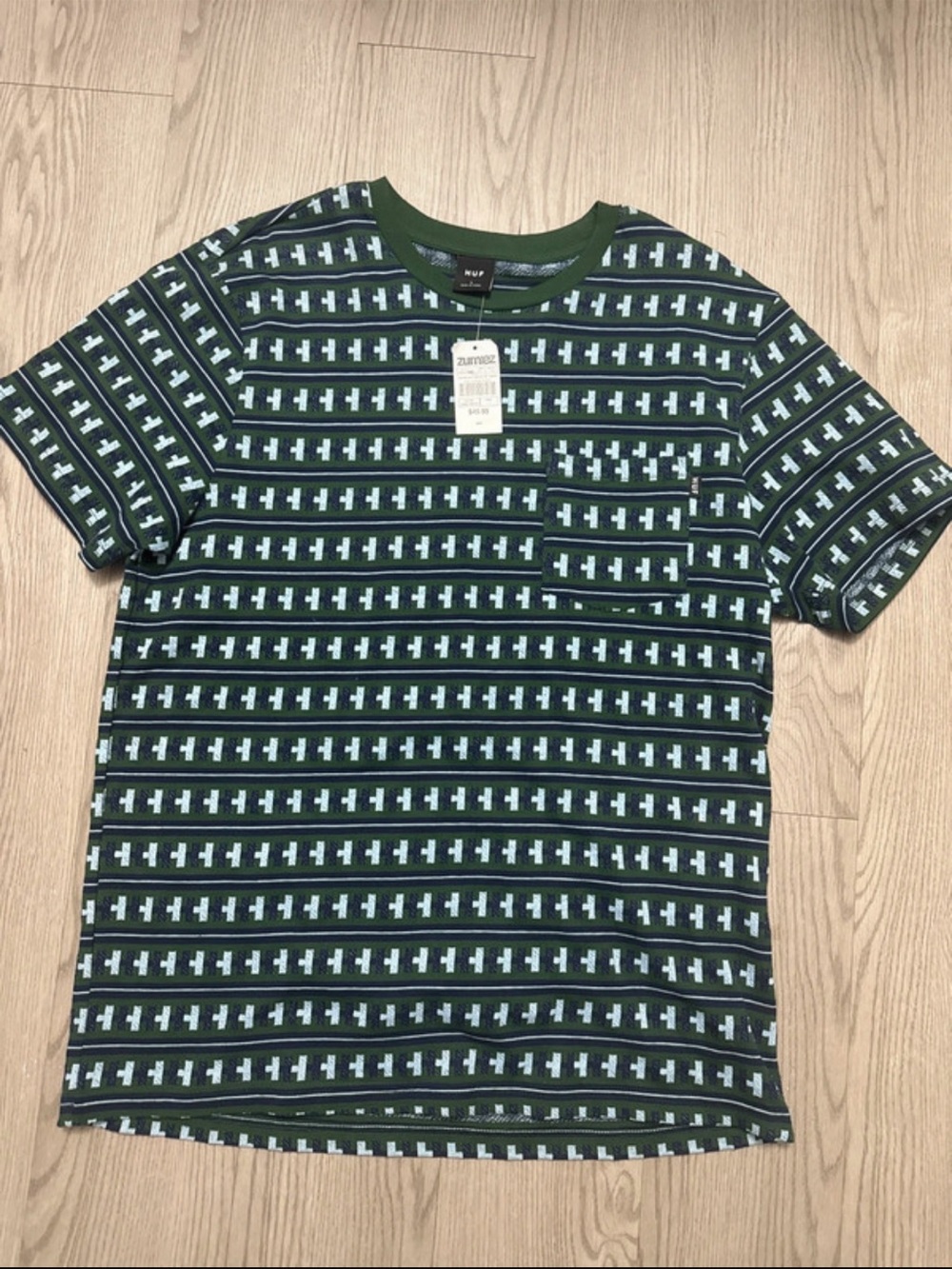 NWT HUF triple monogram pocket tee